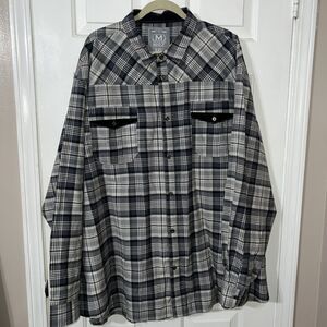 M.O. Seven Originals Men's Gray/blue Plaid Button Up Shirt Size 5xl Long Sleeve